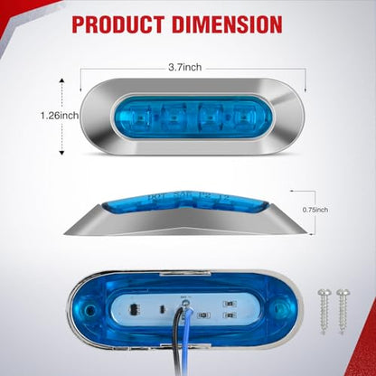 Nilight 3.7" blue Oval Side Marker Light, 4 LED IP68 Waterproof - color: Blue 3.7" 10Pcs