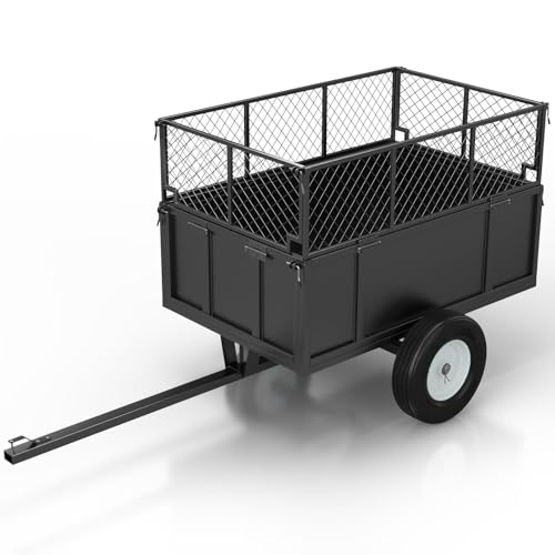 750-Lb Capacity Heavy Duty Utility Dump Cart – 17 Cu. ft. ATV/UTV Garden Trailer with Detachable Side Panels, All-Terrain Air-Filled Tires, Tow-Behind Yard Wagon for Lawn Mower, Tractor & Farm - Black