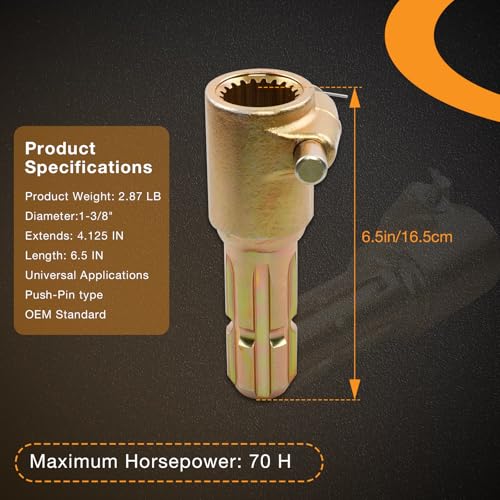 PTO Extender Adaptor, Female 21 Spline & 1-3/8", Male 6 Spline & 1-3/8"