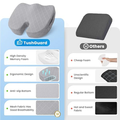 TushGuard Memory Foam Office Chair Seat Cushion - Light Grey, X-Large - color: Light Grey, size: X-Large
