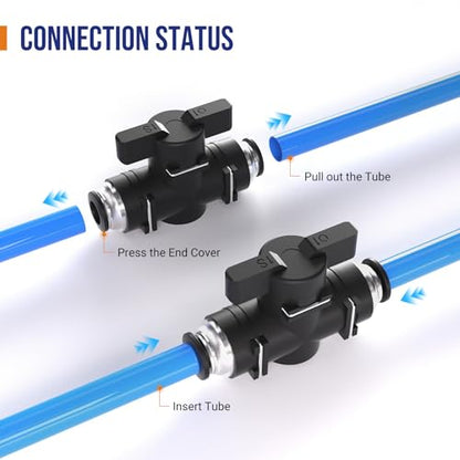 1/2 Push To Connect Valve,Shut Off Air Flow Control Fittings - color: Black BUC, size: 1/2"OD
