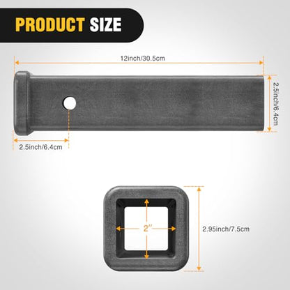Nilight Hitch Adapter 2" x 12" Combo Bar Trailer Receiver Tube | Weld-on Raw Steel Hitch Bar Heavy Duty Unpainted Steel Receiver Extension - color: 2" x 12" Receiver Steel
