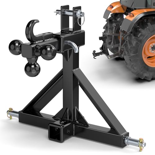 Black 3 Point Hitch Receiver with Dual 2” Receiver Fit Category 1 Tractors