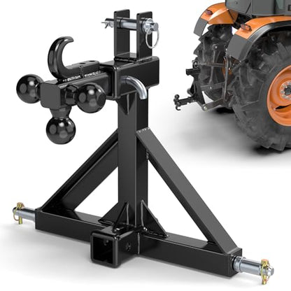 Black 3 Point Hitch Receiver with Dual 2” Receiver Fit Category 1 Tractors