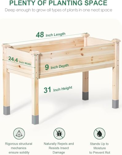 MIXC 331lb Capacity Sturdy Wooden Raised Garden Bed Outdoors with Legs - size: 48''L * 24''W