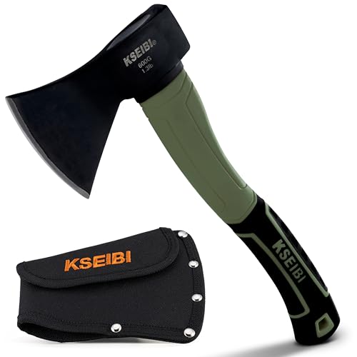 KSEIBI Hatchet with Sheath, Camping Axe for Splitting and Kindling Wood, Forged Steel Blade with Anti-Slip and Shock Reduction Handle Great Throwing Hatchets (Sausalito Green) - style: Sausalito Green