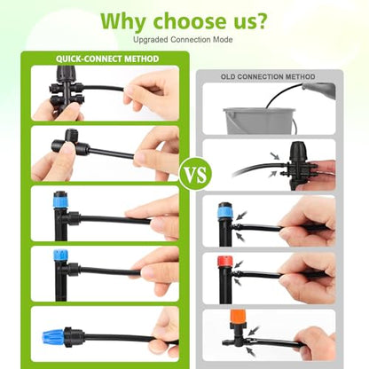 230FT New Quick-Connect Drip Irrigation System Kit, Automatic Garden Watering Misting System for Greenhouse, Yard, Lawn, Plant with 1/2 inch Hose 1/4 inch Distribution Tubing and Accessories - size: 33FT 1/2''Main tube+197FT 1/4'' tube