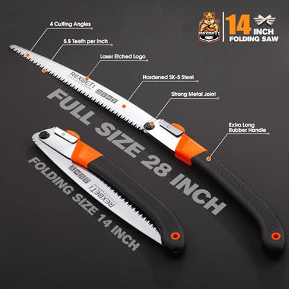 REXBETI 14-Inch Folding Pruning Saw, Extra Long Hand Saw for Tree Trimming - size: 14 inch