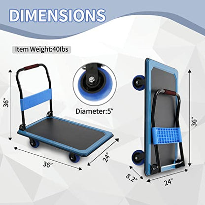 36"x24" Platform Truck Heavy Duty Cart, 1100Lbs Capacity - color: Blue