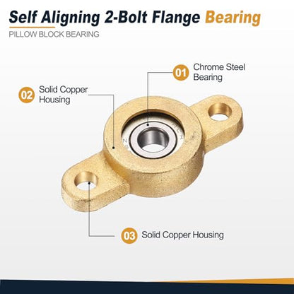 uxcell 2Pcs TF06 Pillow Block Bearings 6mm Bore, Copper Housing, ABEC 3 - size: TF06(6mm Shaft)