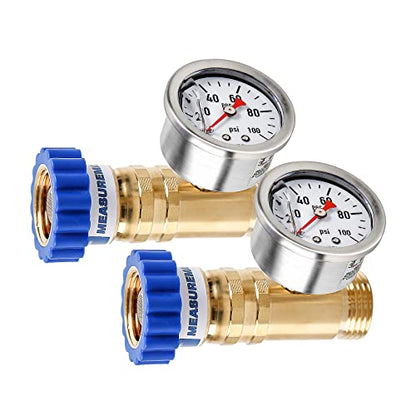 MEASUREMAN Lead-Free Brass Water Pressure Regulator 3/4’’ Female & Male Thread, with 0-100psi Glycerin-Filled Pressure Gauge, for RV, Camper, Trailer, Garden, Plumbing System 2 Pack - size: Regulator with Pressure Gauge 2 Pack