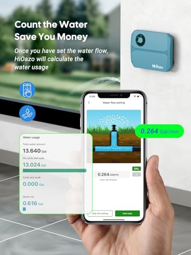 Smart Sprinklers Controller WiFi, Irrigation Controller Easy Use App Enabled, 4 Zone + 16 Plans, Save Water Auto Skip Rain, Freeze & Wind, 10 Minutes Install - color: Light Blue