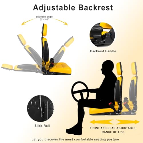 Universal Forklift Seat, Tractor Seat with Adjustable Back and Headrest