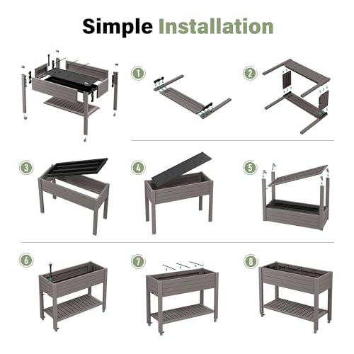 Raised Garden Bed with Shelf, Rolling Resin Planter Box, Gray - color: Gray, size: 33.7" H