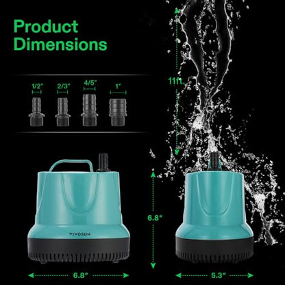 VIVOSUN 1150GPH Sub Water Pump for Fish Tank, Pond, Aquarium, Hydroponics - size: 7"×6"-1150