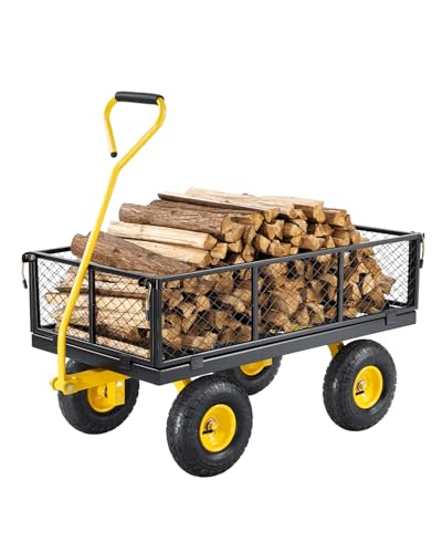 VEVOR Heavy Duty Steel Garden Cart 900 lbs Garden Wagon Cart on Wheels - color: Black+yellow
