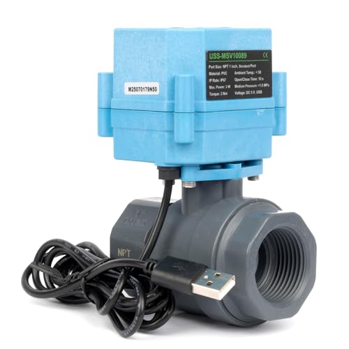 U.S. Solid WiFi Smart Motorized Ball Valve 1 inch NPT for Water Control & Irrigation, 2 Way PVC Electric Valve, USB Powered, LED Status Indicator, Flow Direction Window, Remote On/Off Control - size: 1 Inch