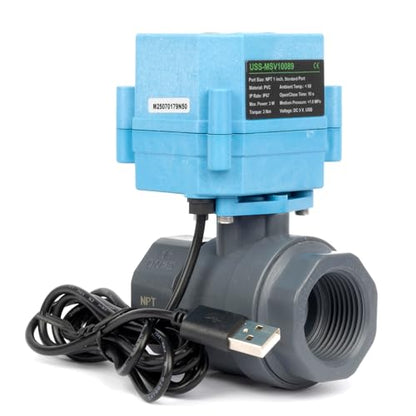U.S. Solid WiFi Smart Motorized Ball Valve 1 inch NPT for Water Control & Irrigation, 2 Way PVC Electric Valve, USB Powered, LED Status Indicator, Flow Direction Window, Remote On/Off Control - size: 1 Inch