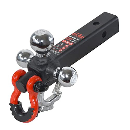 TOPTOW Trailer Hitch Tri-Ball Hitch Mount with Chrome 1-7/8-in, 2-in, 2-5/16-in Tow Balls, 3/4-in Tow Shackle and Tow Hook, Fit for 2 inch Trailer Hitch Receiver - color: Chrome