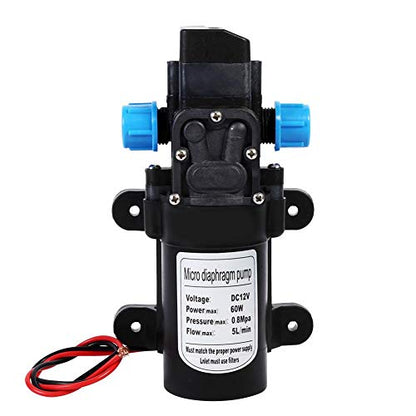 Water Self Priming Pump, DC 12V 60W High Pressure Micro Diaphragm Pump 116PSI Self Priming Sprayer Pump, 5L/Min Flowrate