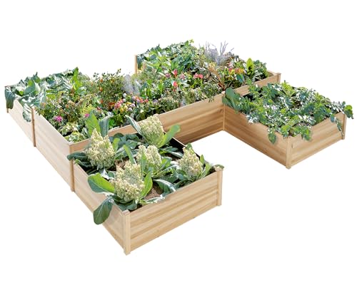 AMERLIFE H-Shaped Raised Garden Bed, 12x12x2ft, Double-Layer Planter Box - size: 12 x 12 x 2 ft