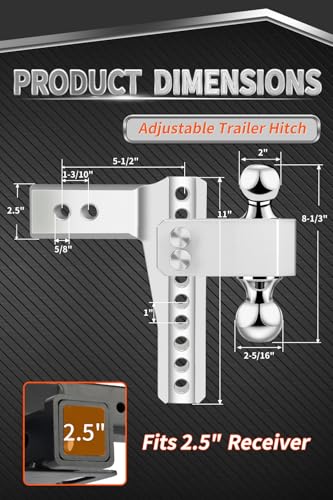 METOWARE 2.5'' Aluminum Adjustable Trailer Hitch, 8'' Drop/Rise,18K GTW - color: Sliver, size: 8'' Drop