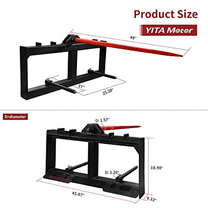 YITAMOTOR 49" Hay Spear Attachment, 2000LBS Quick Attach for Skid Steer