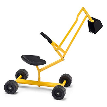 GLACER Kids Sand Digger with Wheels, Sandbox Excavator Crane with Rotatable Seat, Kids Ride on Swivel Digger for Dirt and Snow, Steel Digging Scooper Outdoor Play Toy - color: Yellow