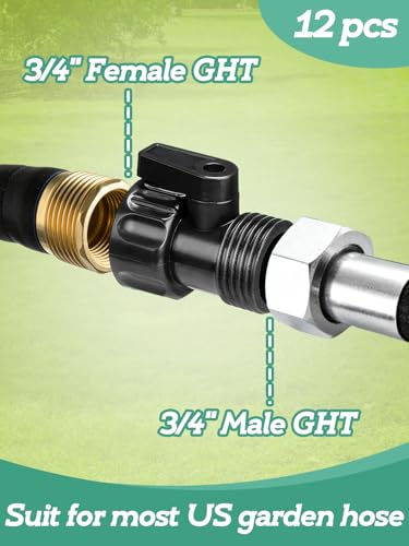 12 Pack 3/4'' Plastic Garden Hose Shut Off Valve, Garden Hose Quick Connect