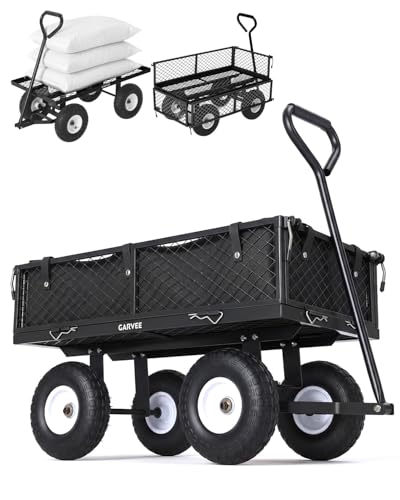 Garvee Versatile Outdoor Utility Cart-400LBS Heavy-Duty, 10" All-Terrain Pneumatic Tires, Easy Maneuverable Lawn Cart with Removable Mesh Panels for Gardening&Landscaping, Black, with Waterproof Liner - color: Black,with Waterproof Liner