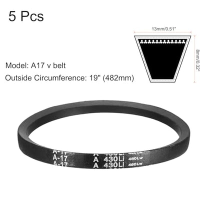 uxcell 5Pcs A17 Classic Wrapped Rubber V-Belt, 19" Outside Circumference x 0.51" Width x 0.32" Height, A-Section Rubber Drive Belt - size: A17