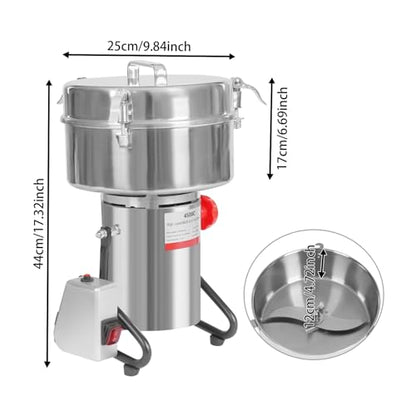 Electric Grain Mill Grinder, 4500g High Speed Commercial Grinder Machin Stainless Steel Superfine powder Pulverizer Multi-Function Material Grinding Machine w/Mesh Screen for Grains Herbs (4500g) - size: 4500g