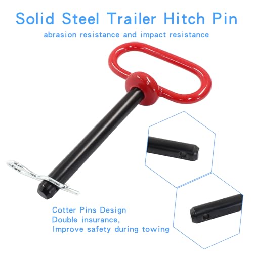 Bonsicoky Tractor Towing Hitch Pin and Clip, 1/2 x 4 Inch Trailer Gate Pin for Towing Tractor, RV, Truck, Boat, Car - Red Handle - size: 1/2 x 4 Inch