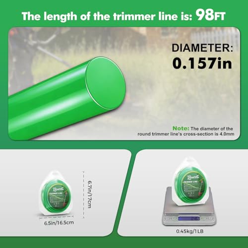 155 String Trimmer Line,Round Green Weed Eater String, Premium Nylon Universal 0.155" Diameter x 1LB - color: .155in × 1LB-Grn