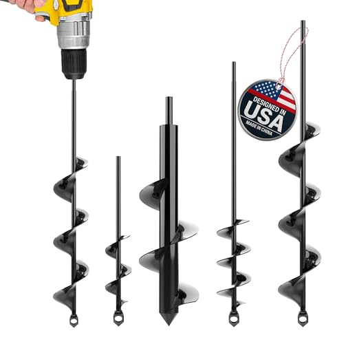 Auger Drill Bit for Planting 4 Pack – Compatible with 3/8 Inch Hex Drive | Garden Spiral Hole and Bulb Planter Tool for Umbrella Holes - size: 1.6 x 8.6 + 3 x 12 + 2 x 14.5 + 2.6 x 16.5 Inch