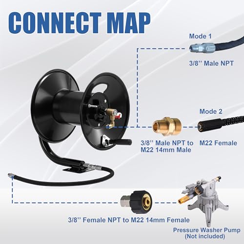 Tool Daily Pressure Washer Hose Reel 200FTx3/8" / 350FTx1/4", 4000 PSI - size: 200FT
