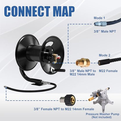 Tool Daily Pressure Washer Hose Reel 200FTx3/8" / 350FTx1/4", 4000 PSI - size: 200FT