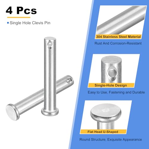 uxcell 4Pcs 3/8" x 2-3/8" Single Hole Clevis Pins, 304 Stainless Steel Flat Head Clevis Pins Hitch Pin for Trailer Latch, Mechanics Repair, Furniture Installation, Industrial Equipment - size: 3/8" x 2-3/8"