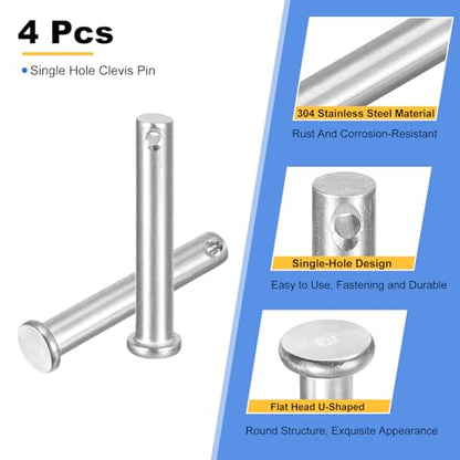 uxcell 4Pcs 3/8" x 2-3/8" Single Hole Clevis Pins, 304 Stainless Steel Flat Head Clevis Pins Hitch Pin for Trailer Latch, Mechanics Repair, Furniture Installation, Industrial Equipment - size: 3/8" x 2-3/8"