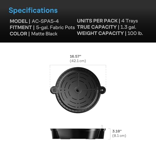 AC Infinity Self-Watering Fabric Pot Base, 4-Pack Auto-Irrigation Water - size: Standard
