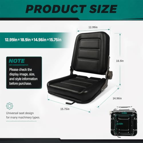 Universal Tractor Seat with Adjustable Backrest and Slide Compatible with Forklifts Excavators Golf Carts Dozers Lawn Mower