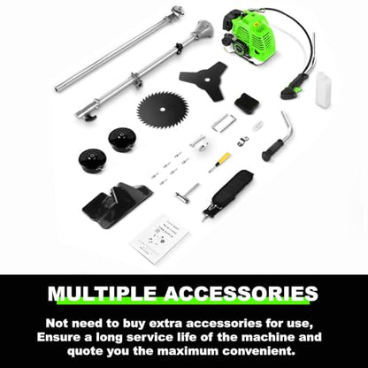 58CC 4 in 1 Gas Powered Weed Wacker, Brush Cutter, 18.5 in Cut Path Green - color: Green