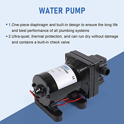 RV Water Pump, 12V DC 3.0 GPM 55 PSI, Self-Priming Diaphragm Pressure Pump - size: 3.0-12V-55