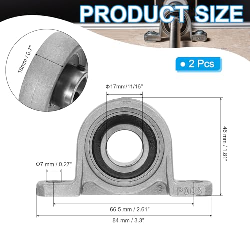 PATIKIL Pillow Block Bearing 11/16" / 17mm Bore, 2 Pcs Vertical Zinc Alloy Steel Mounted Flange Pillow Block Self Alignment Insert Bearings Bore Ball Housing for Machinery Power - size: 11/16"