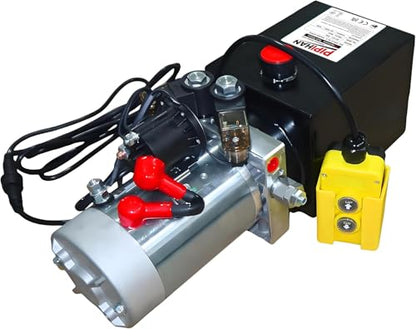 Double Acting Hydraulic Pump 4 Quart Hydraulic Power Units 12V DC Hydraulic Pump SAE #6 Connector for Dump Trailer Car Lifting