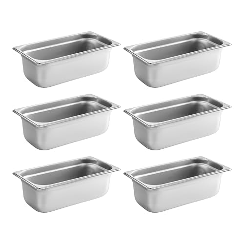 New Star Foodservice 1/3 Size Stainless Steel Steam Table Pan, 12.8 x 7.0 x 4.0", 18/8, 24 Gauge, NSF Certified, Set of 6 - size: 1/3, style: 4" Deep