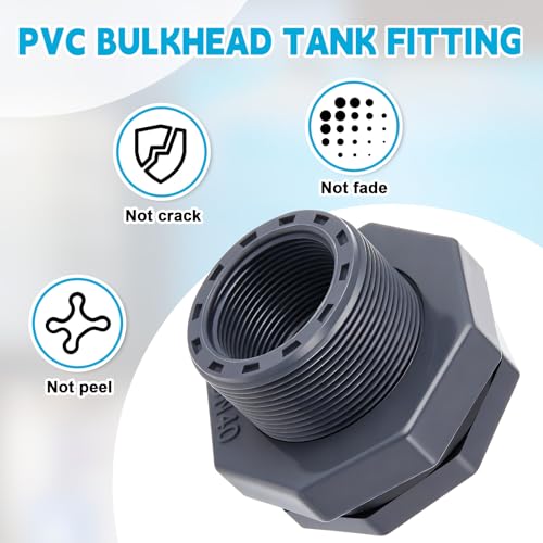 2 Pcs 1-1/2 Inch Bulkhead Fitting PVC Npt Tank Connector - size: 1-1/2 Inch