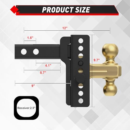 TYT Adjustable Dual-Ball Hitch Ball Mount for 2-1/2 in Receiver - size: 2.5" Receiver Drop Hitch