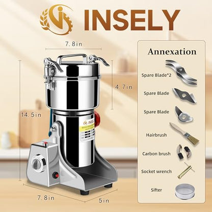 Grain Mill 750g, flour mill grinder for home, Electric Stainless Steel Grain Grinder for Wheat, Spices, coffee,Corn and Other Dry Food Grinders for Kitchen - size: 750.g