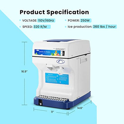VIVOHOME Electric Ice Crusher Shaver 265lbs/hr Blue